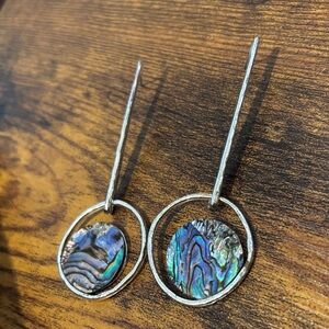 Silver and Abalone Circle Drop Earrings